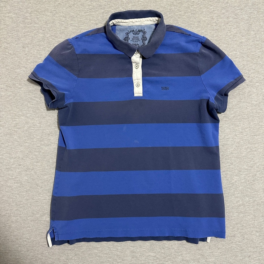 Brooks Brothers 1818 Mens XL Blue Striped Short Sleeve Cotton Polo Shirt